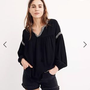 Madewell Blouson Sleeve Top Black White XS